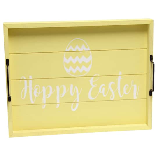 Elegant Designs&#x2122; 15.5&#x22; Yellow Wash Hoppy Easter Serving Tray with Handles